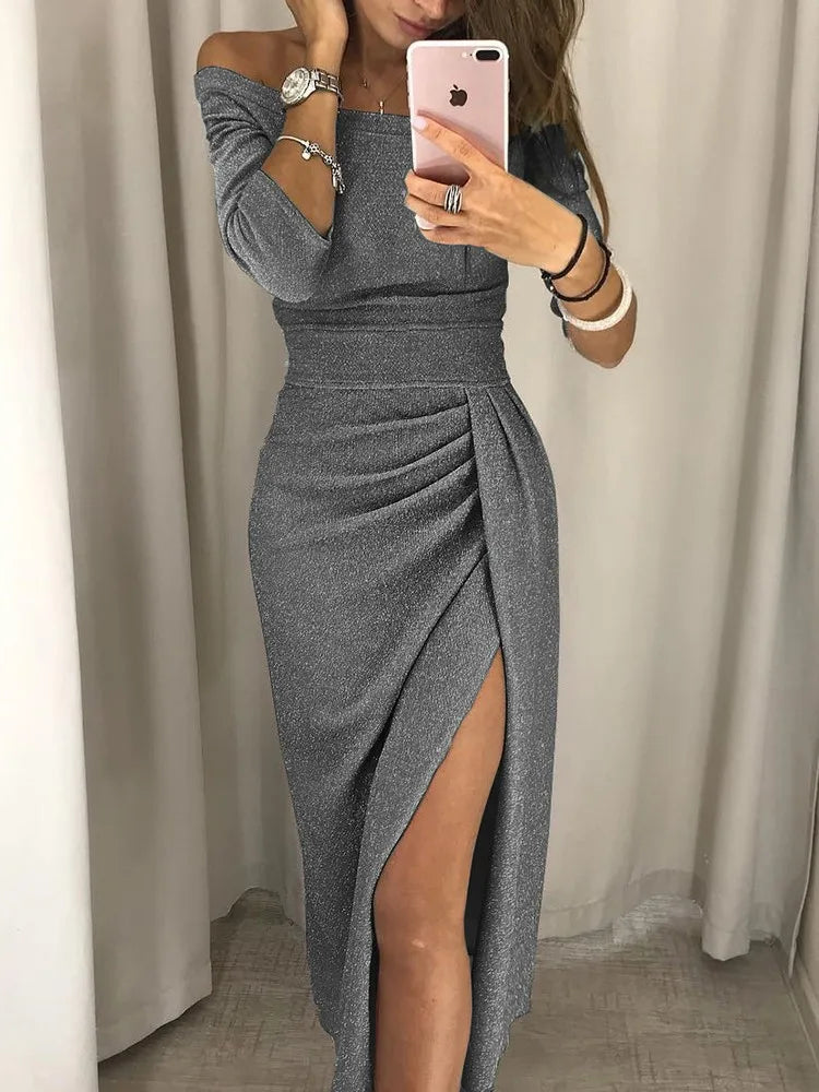 Selma | Skuldreløs Bodycon Kjole med Høj Sideslids | Elegante Lange Ærmer til Festligheder 6
