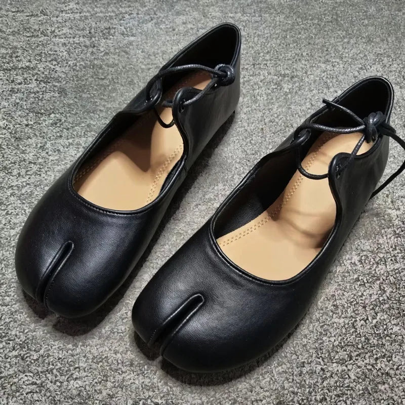 Tabi Ballerina Sko Dame – Splittå i Blødt Læder