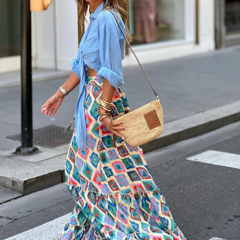 Boheme Kollektion | Maxi Nederdel med Etnisk Print og Flæsekant | Let og Åndbar til Sommerkomfort 3