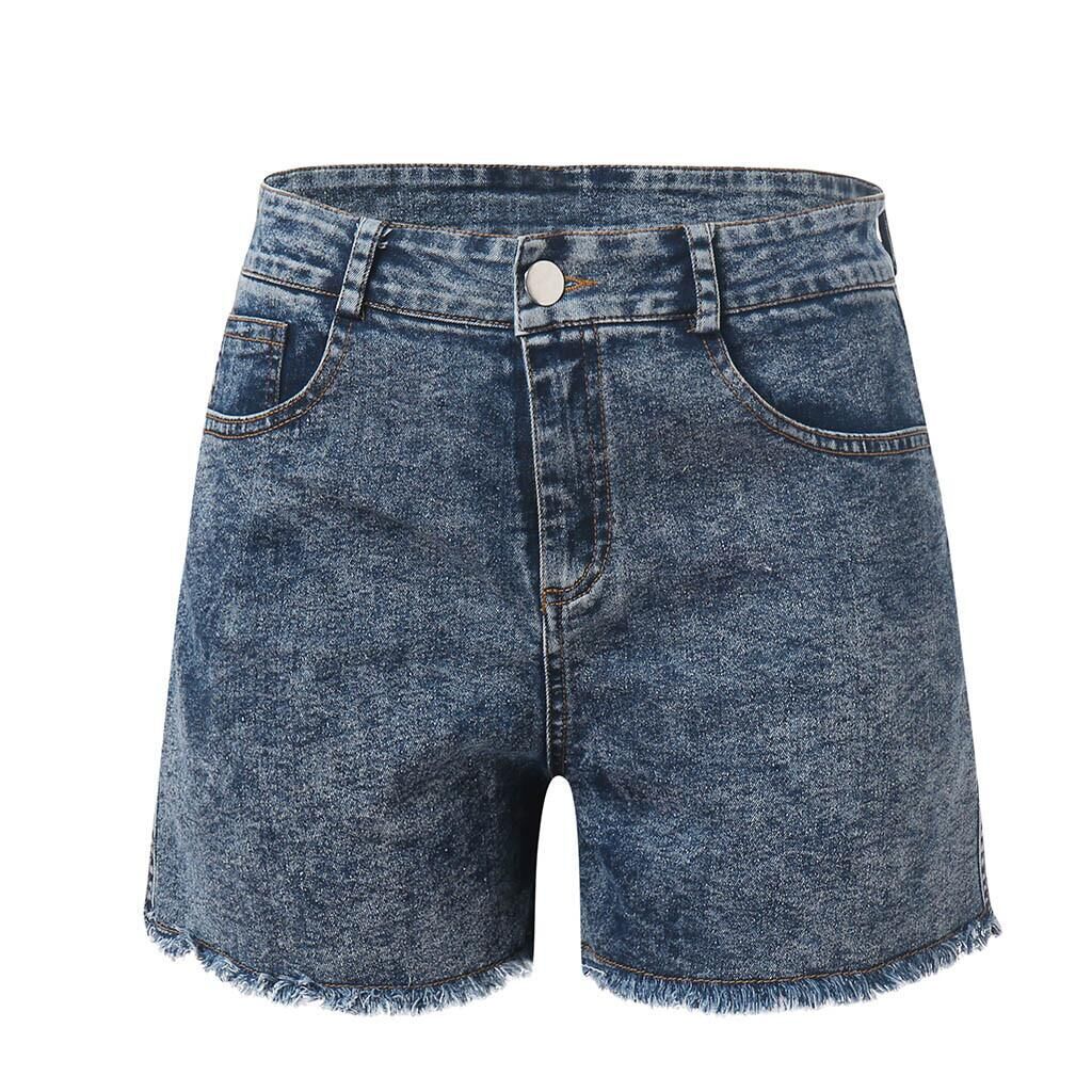 Højtaljede Denim Shorts Dame – Flossede Vaskede Jeans Shorts