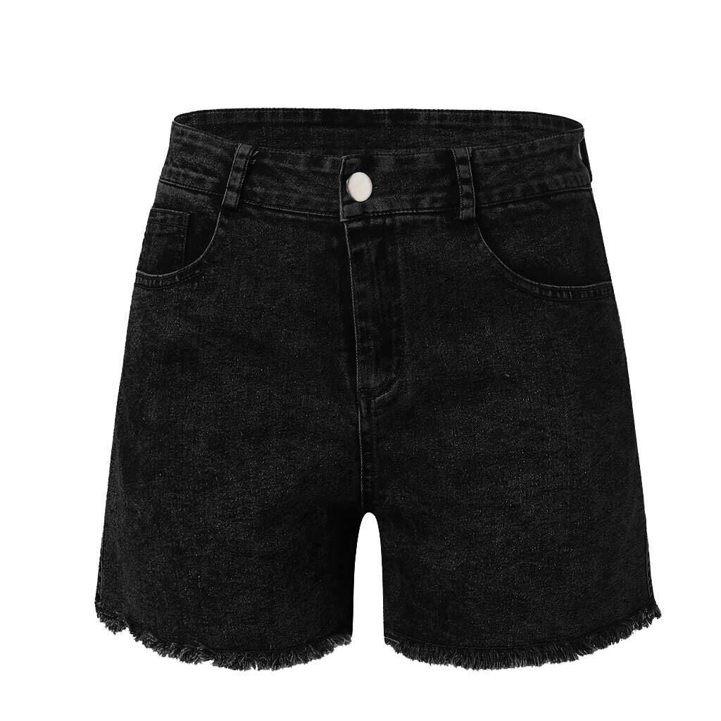 Højtaljede Denim Shorts Dame – Flossede Vaskede Jeans Shorts