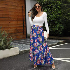 Elegant Maxinederdel | Blomsterprint med Elastisk Talje | Let Sommernederdel til Damer 2