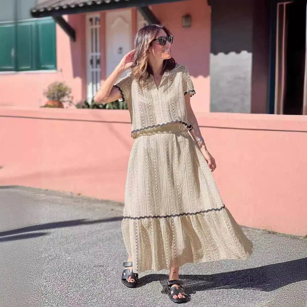 Boheme Sæt | Maxi Nederdel med Elastisk Talje & Løs Bluse | Let og Åndbar til Sommerdage 2