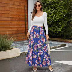 Elegant Maxinederdel | Blomsterprint med Elastisk Talje | Let Sommernederdel til Damer 3