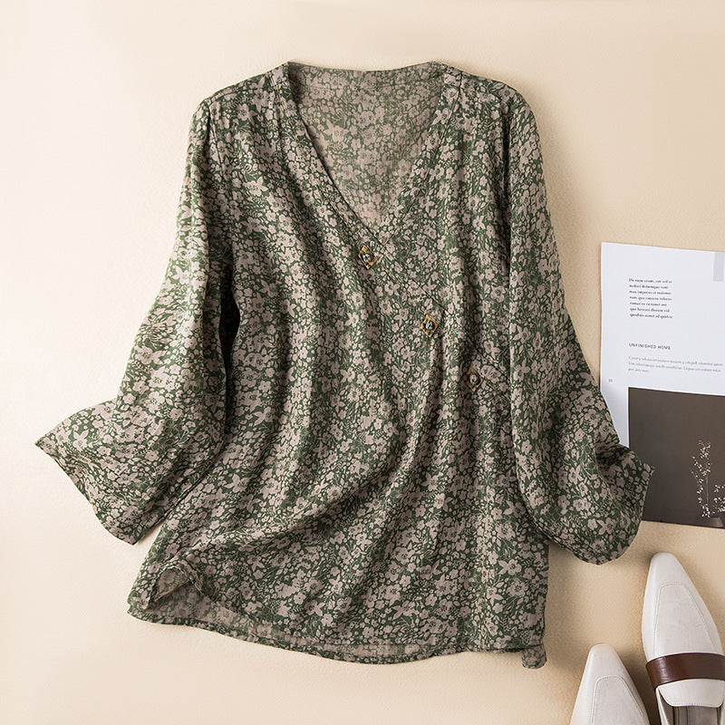 Paisley Bluse Dame – V-Hals Langærmet Hverdagsbluse