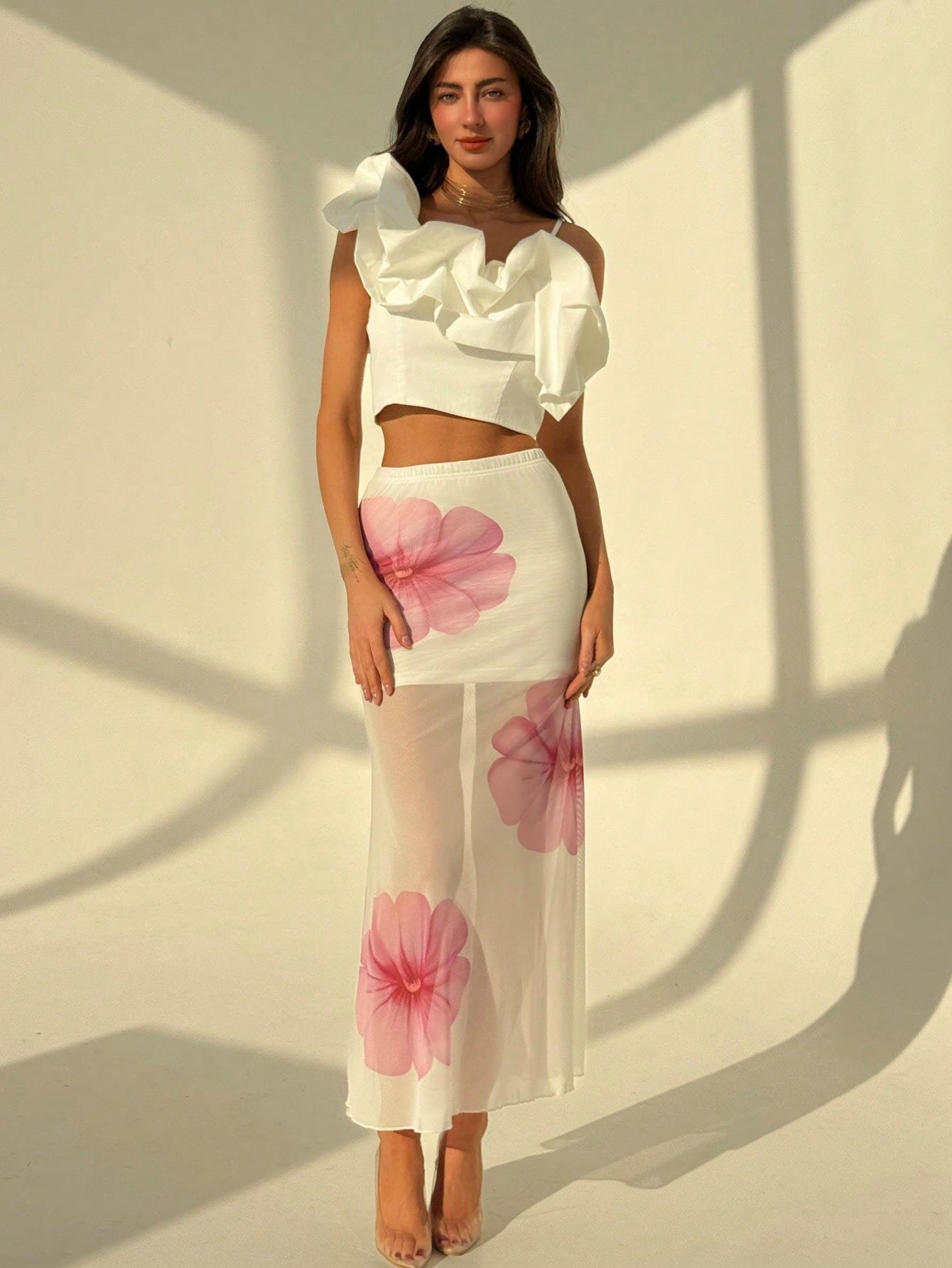 Elegant Maxi Nederdel | Blomsterprint med Slank Pasform | Let Materiale til Sommerlook 2