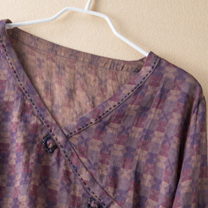 Paisley Bluse Dame – V-Hals Langærmet Hverdagsbluse