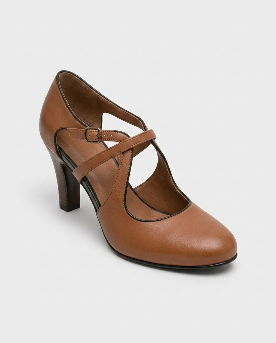 Pumps Dame Brune Læderlook – Spids Snude Klassiske Højhæle