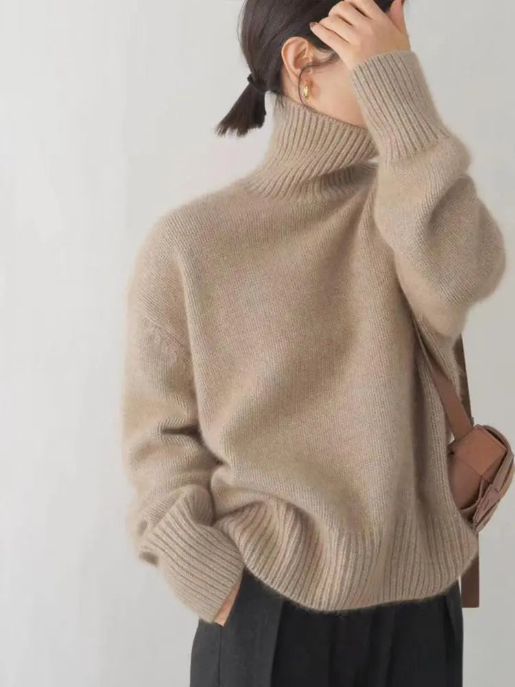 Højhalset Strik | Sweater Dame med Ribstruktur & Afslappet Pasform | Varm Komfort til Hverdagsbrug 1