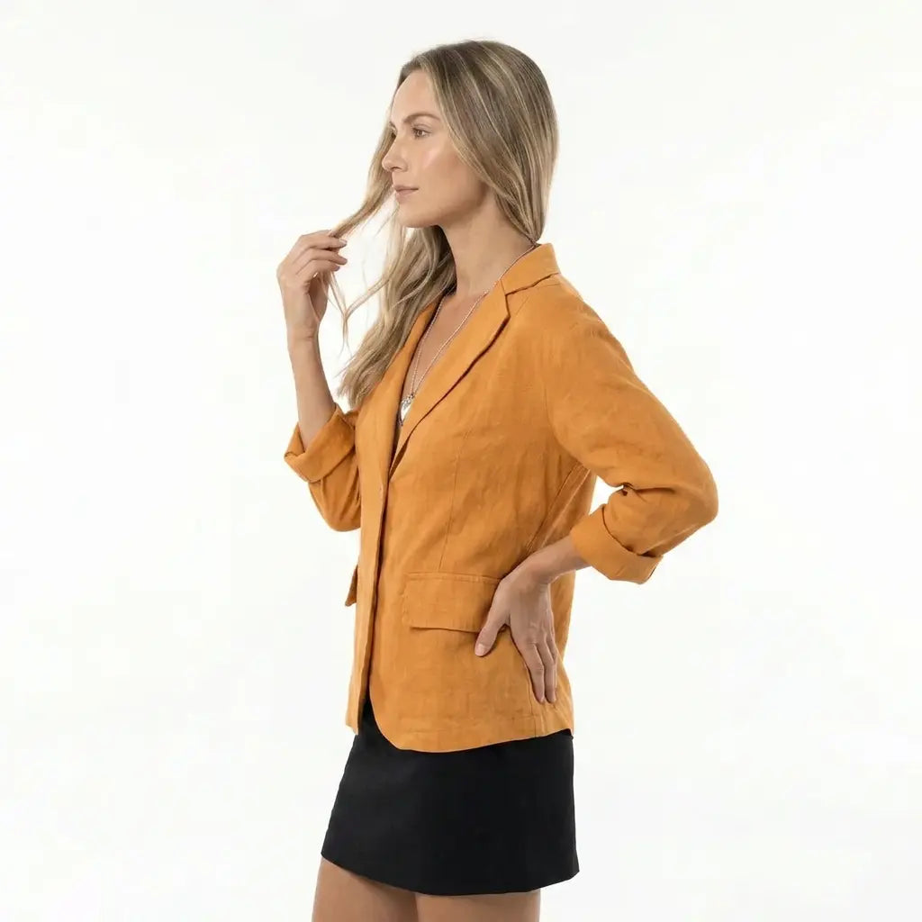 Nanna Sommer Bomuld-Hør Blazer Dame – Relaxed Fit med Enkeltknap Panorla
