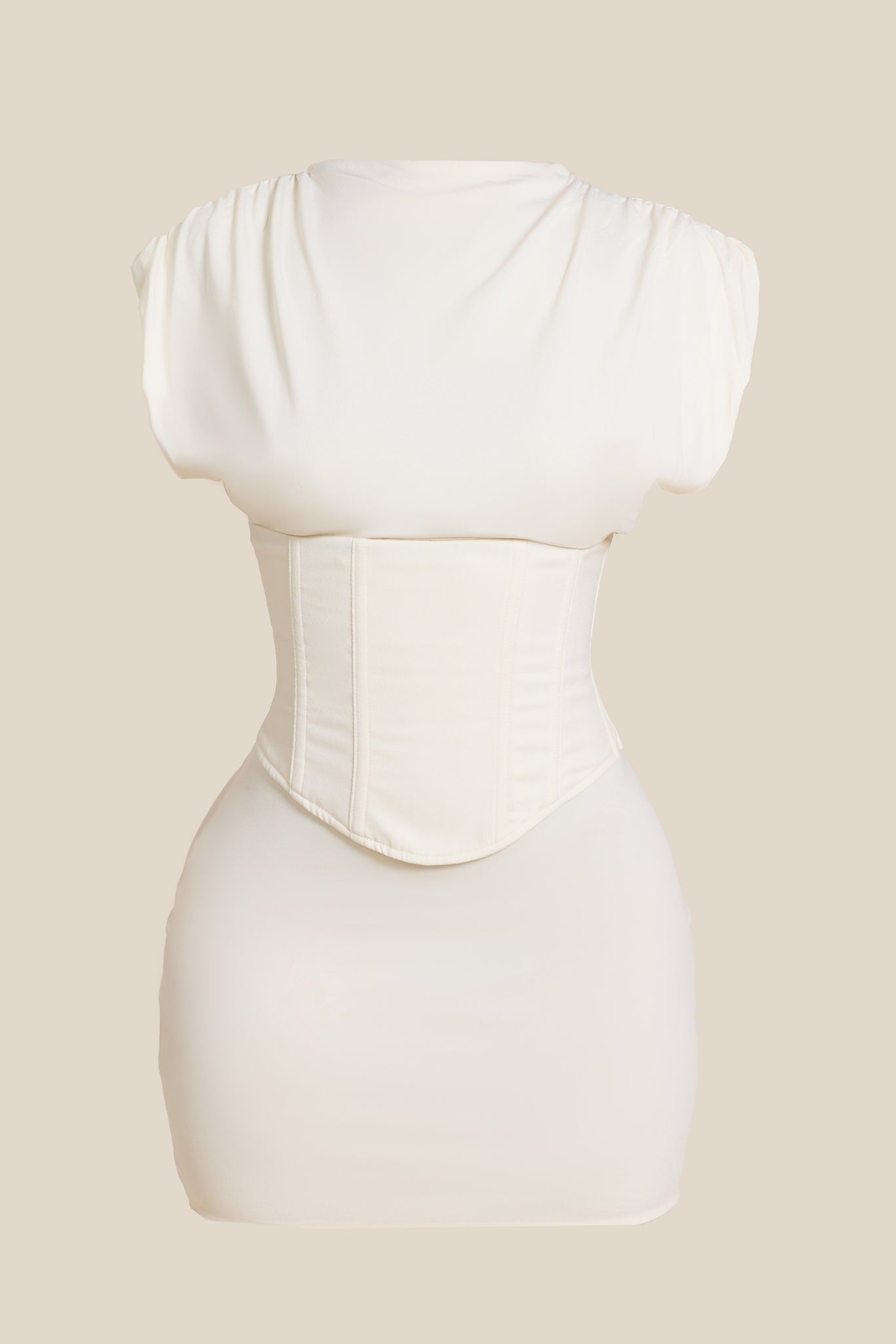 Women's Cream Mini Dress – High Neck Corset, Lace Back