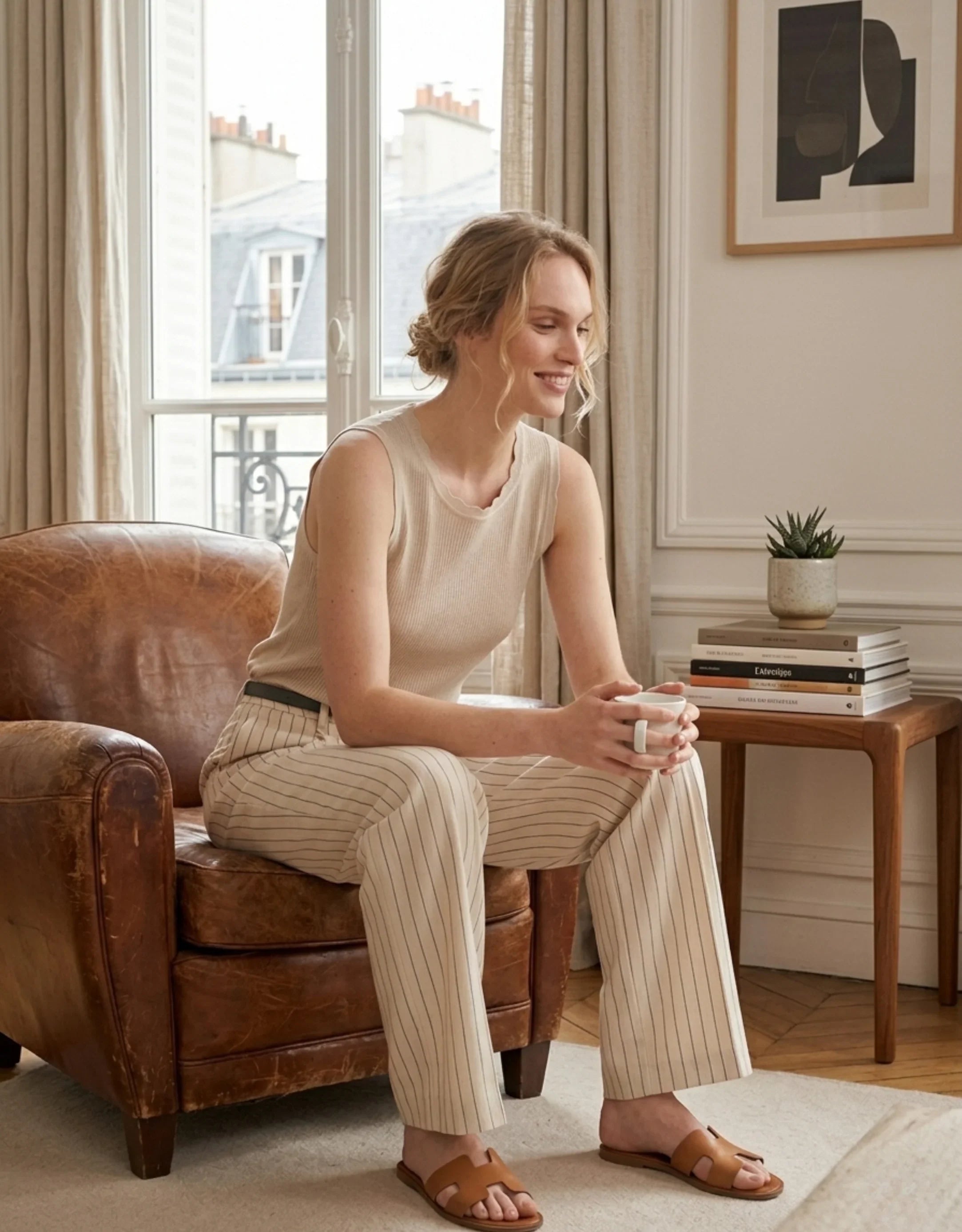 Astrid | Hørbukser Damer med Høj Talje & Stribet Design | Luftig Komfort til Sommerdage 4