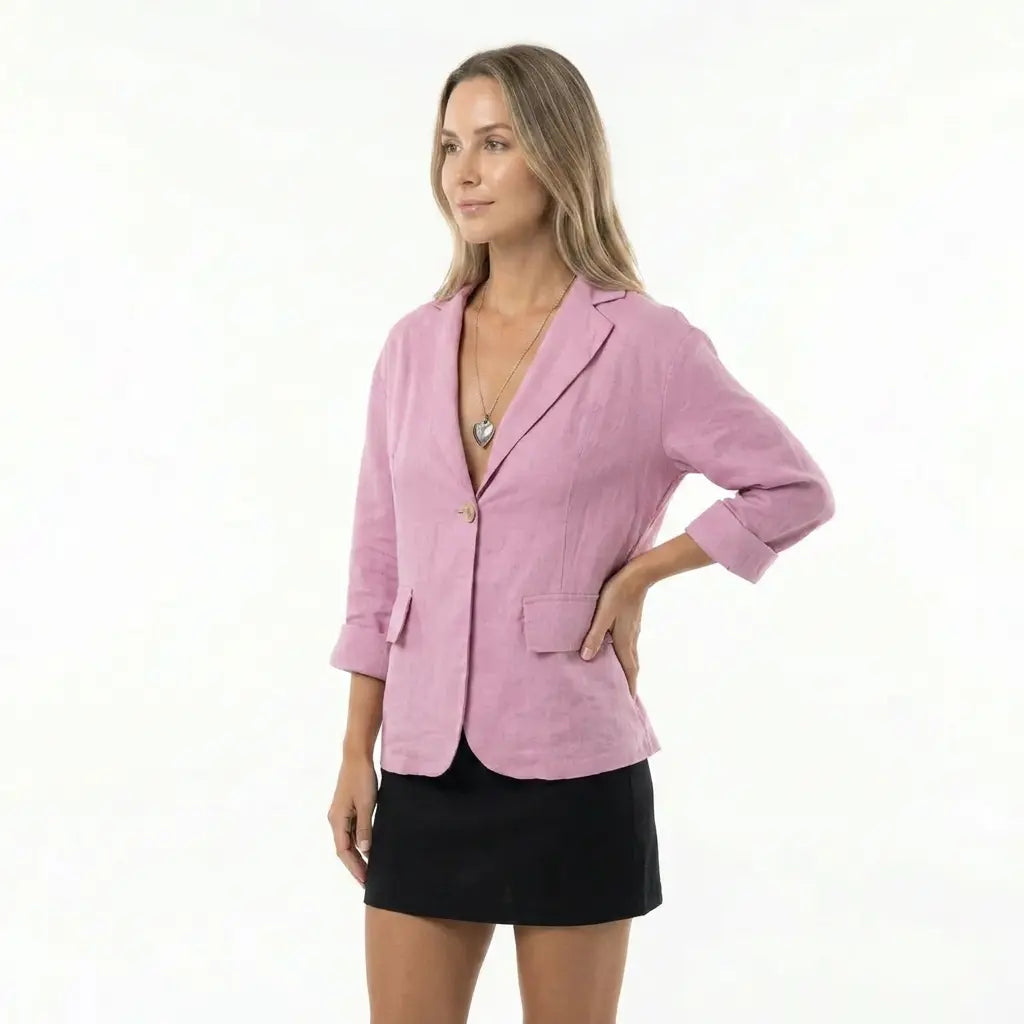 Nanna Sommer Bomuld-Hør Blazer Dame – Relaxed Fit med Enkeltknap Panorla
