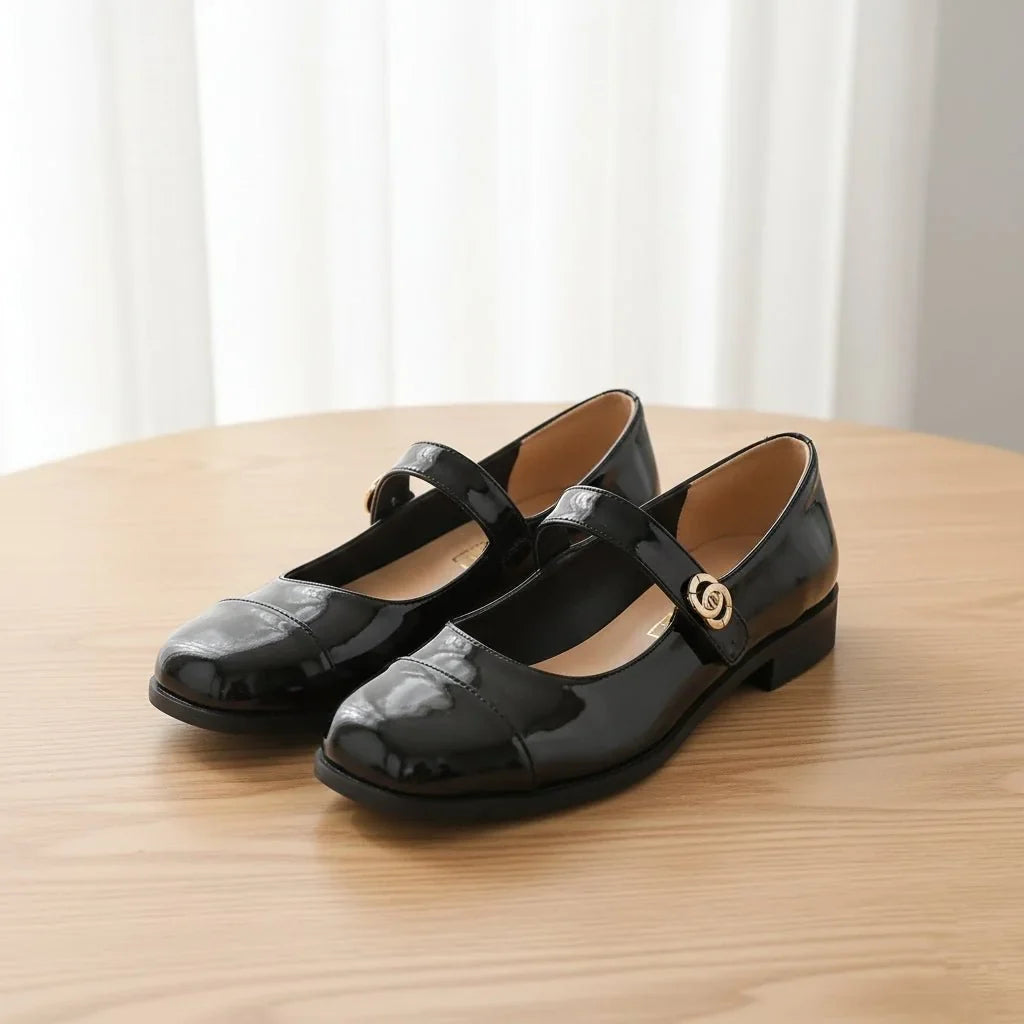 Buty Mary Jane Damskie – Szeroki Krój z Paskiem i Antypoślizgiem