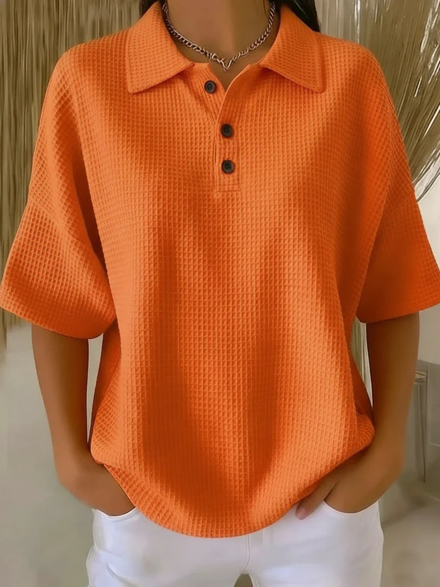 Vaffelstrik Polo Top Dame – Krave og Knaplukning