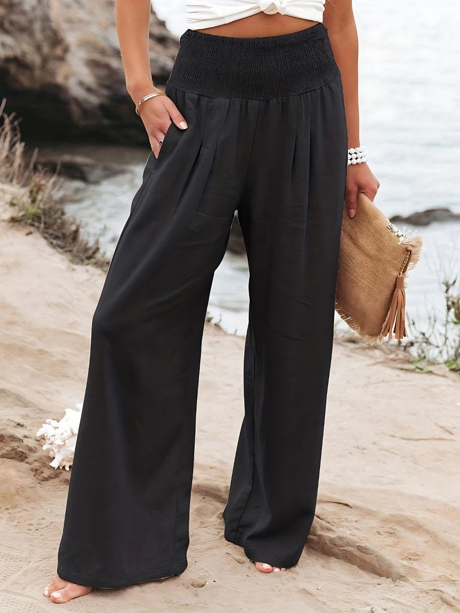 Mette | Wide Leg Bukser Dame i Hør-Look med Elastisk Smock-Talje | Åndbare Sommerbukser for Komfort og Stil 4