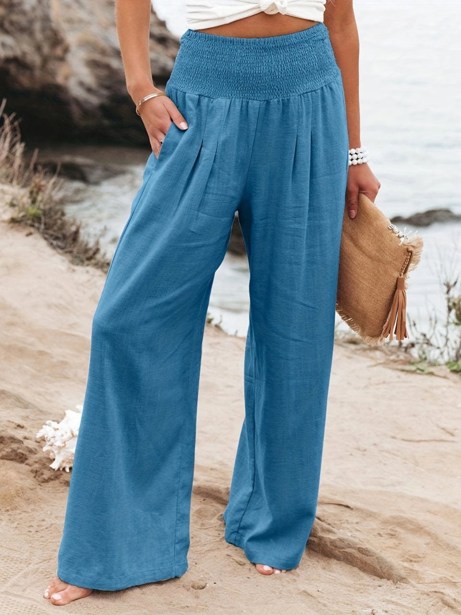 Mette | Wide Leg Bukser Dame i Hør-Look med Elastisk Smock-Talje | Åndbare Sommerbukser for Komfort og Stil 5