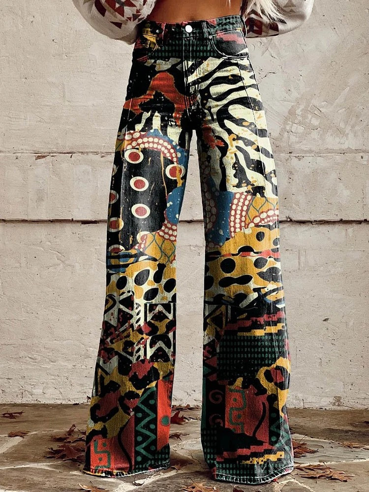 Camilla Flare Jeans Dame – Print med Høj Talje og Vidt Ben