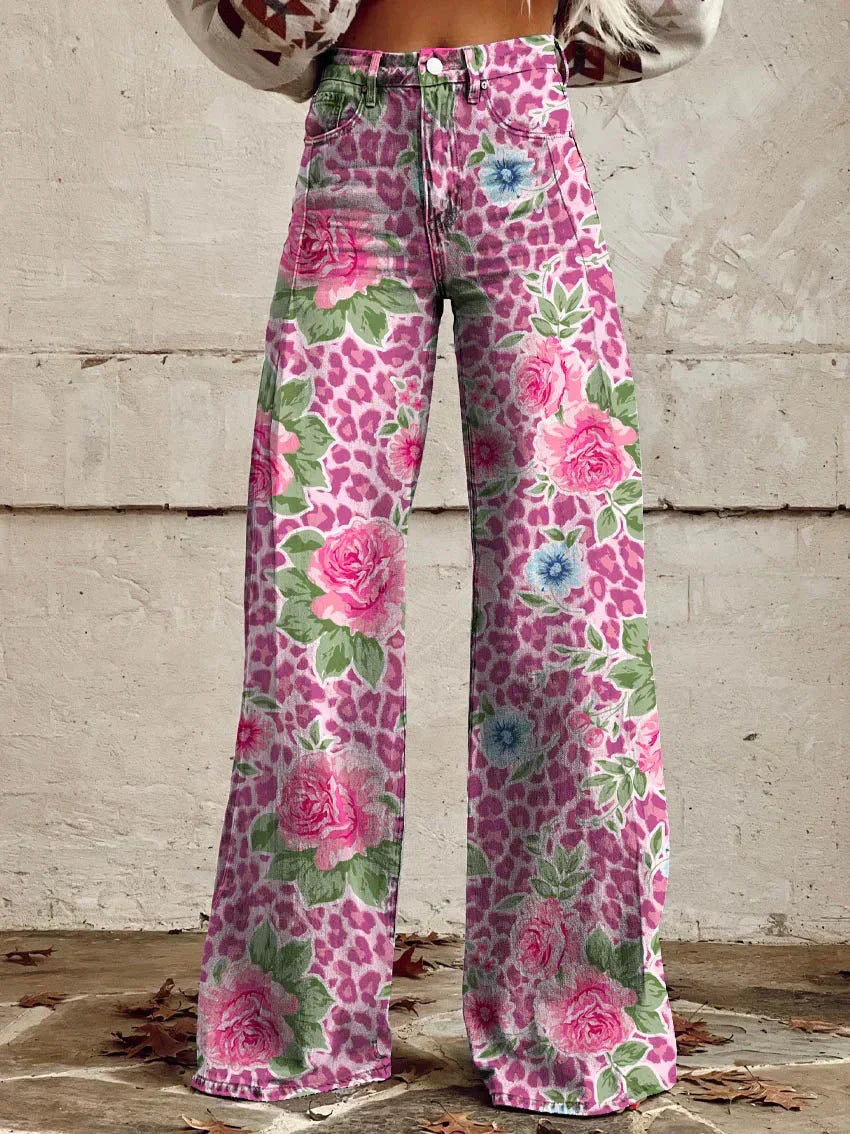 Camilla Flare Jeans Dame – Print med Høj Talje og Vidt Ben