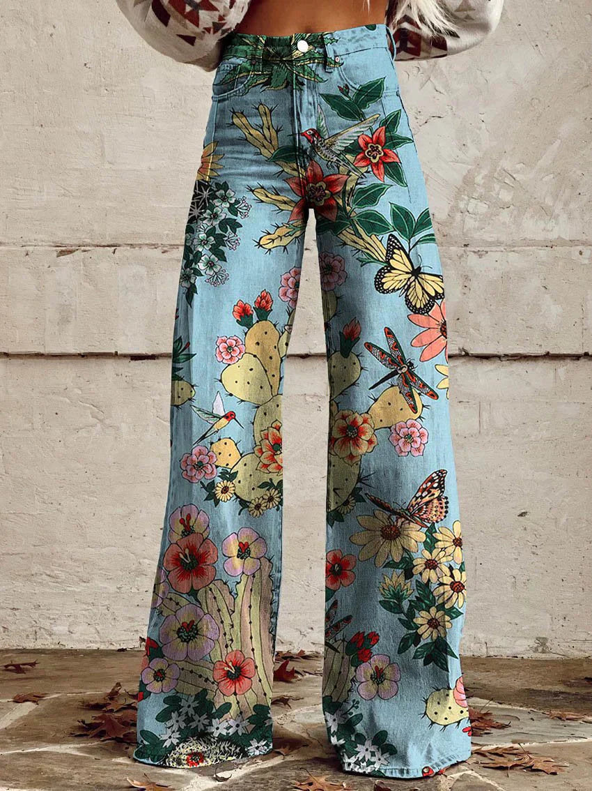Camilla Flare Jeans Dame – Print med Høj Talje og Vidt Ben