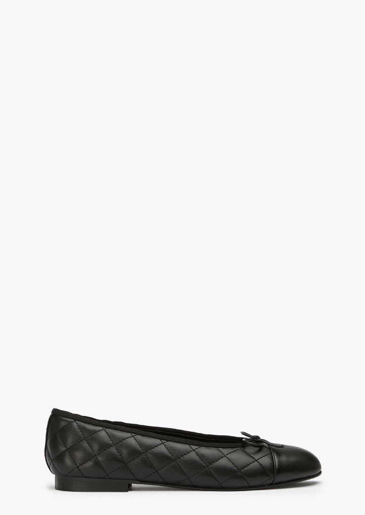 Ballet Flats Dame – Sort Nappa Quiltet Ballet Flats med Sløjfe