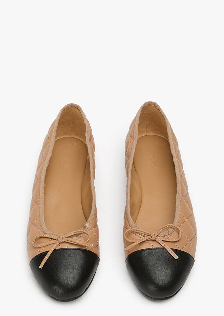 Ballet Flats Dame – Sort Quiltet Læder Ballet Flats med Sløjfe