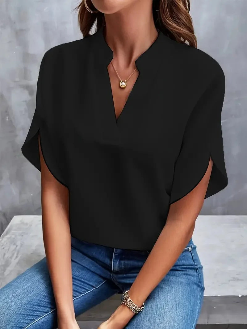 Elegant V-Hals Bluse til Dame i 100% Viskose med Flydende Silhuet | Alsidig Top til Hverdag og Kontor 4