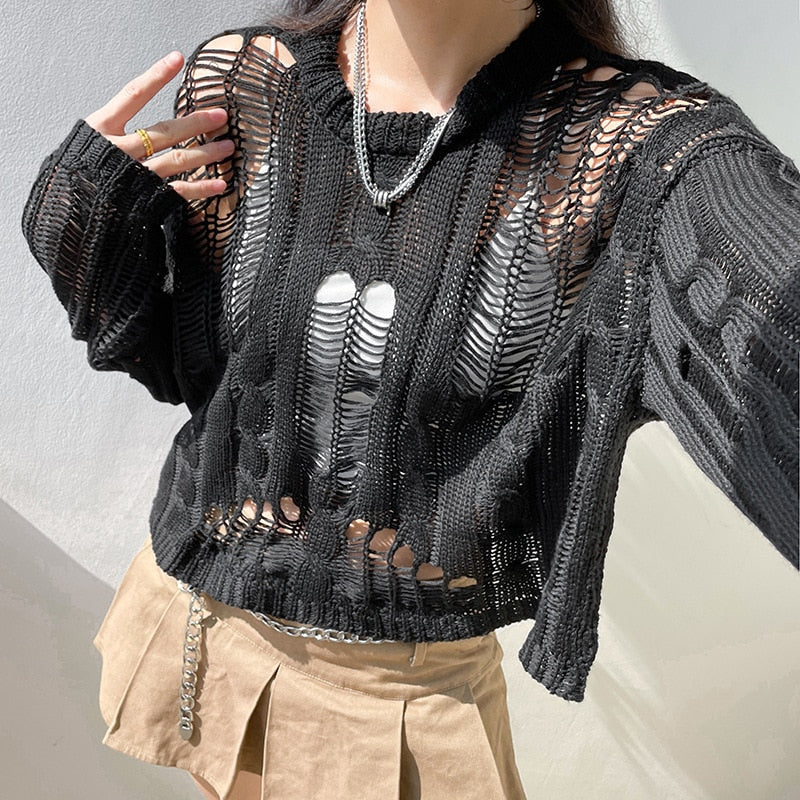 Slidt Strik Dame – Cut Out Oversized Striksweater