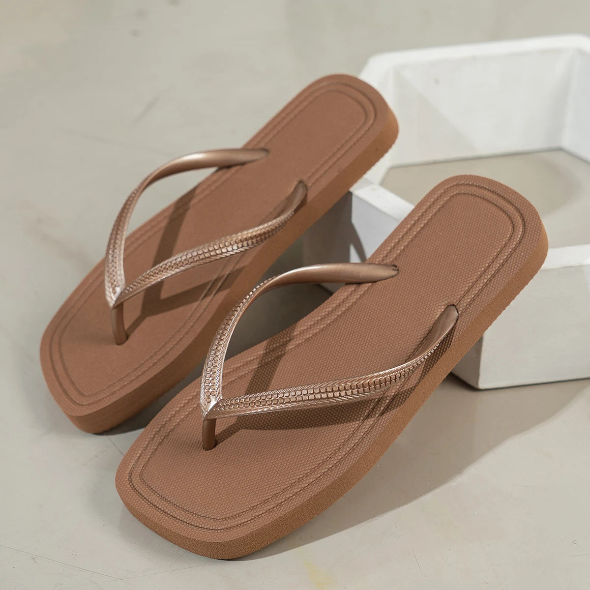EVA Flip Flops Women – Square Toe Flat Sandals for Beach