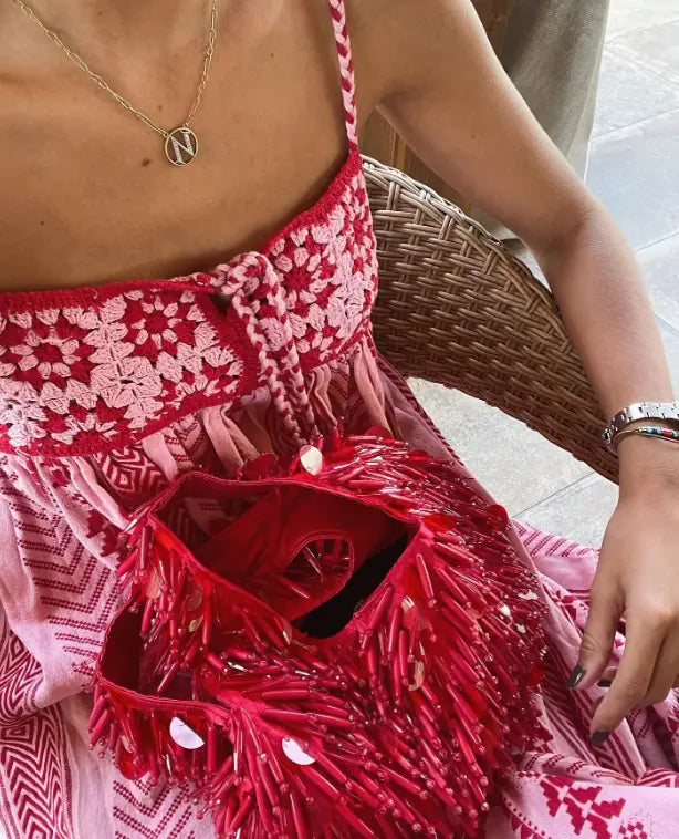 Maxi kjole dame bomuld broderet boho A-linje blomsterprint til sommer Panorla