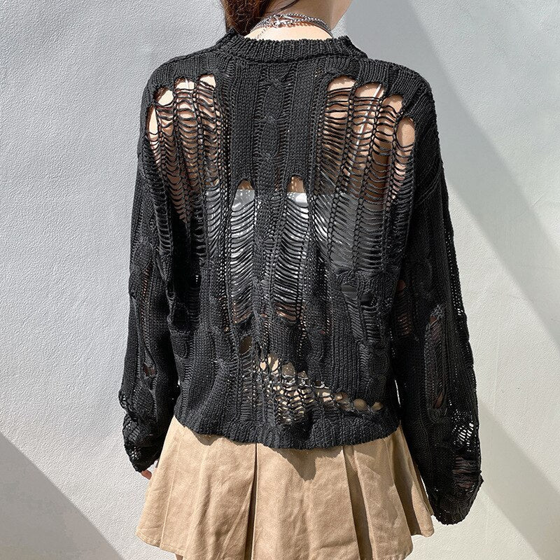 Slidt Strik Dame – Cut Out Oversized Striksweater