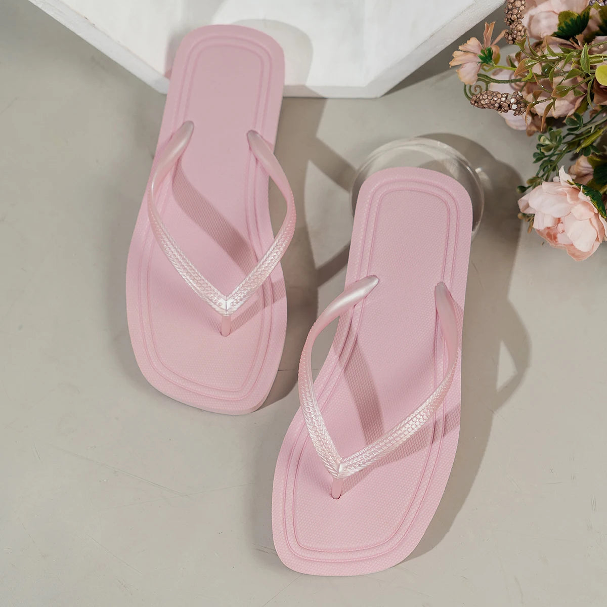 EVA Flip Flops Women – Square Toe Flat Sandals for Beach
