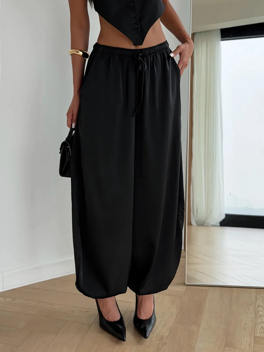 High-Waist Harem Trousers Women – Wide-Leg Drawstring