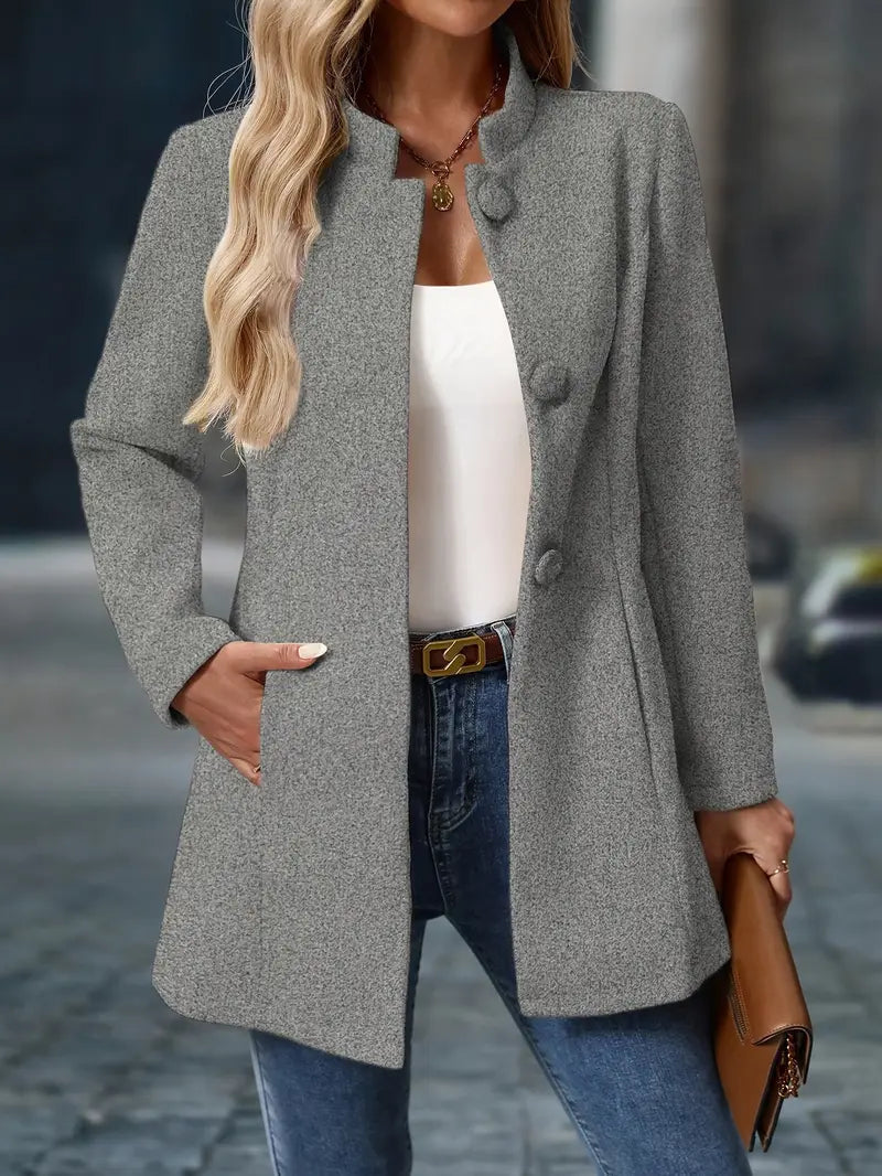 Sofia Women's Faux Wool Coat – Mid-Length, Stand Collar
