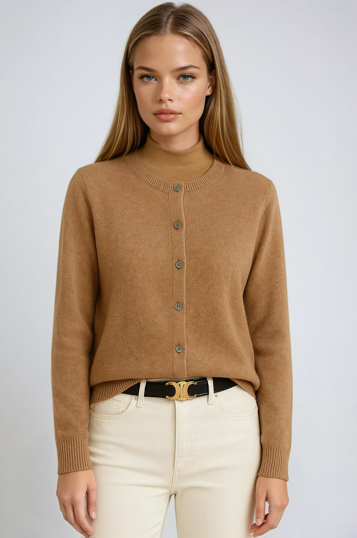 Women's Cashmere Button Cardigan – Soft Knit, Round Neck