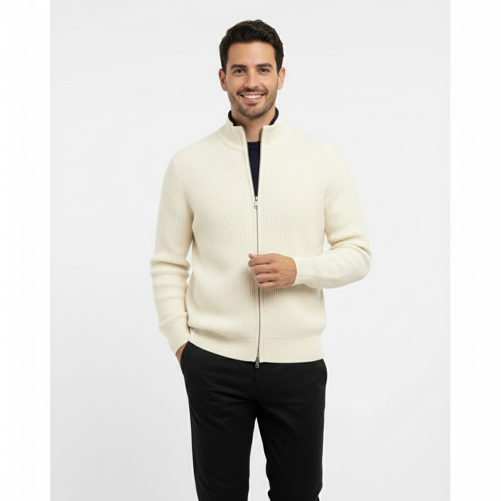 Henrik | Casual Strikcardigan til Mænd med Lynlås