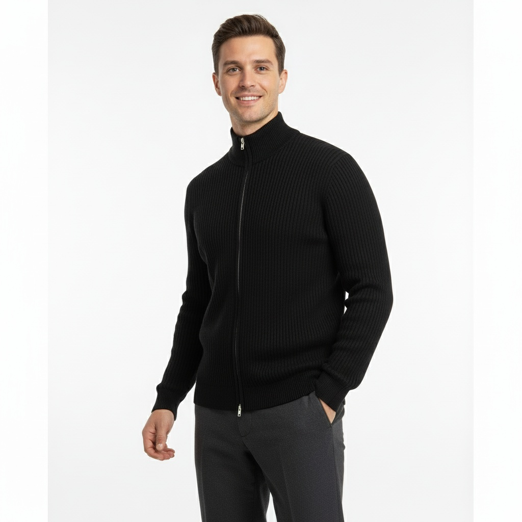 Henrik | Casual Strikcardigan til Mænd med Lynlås