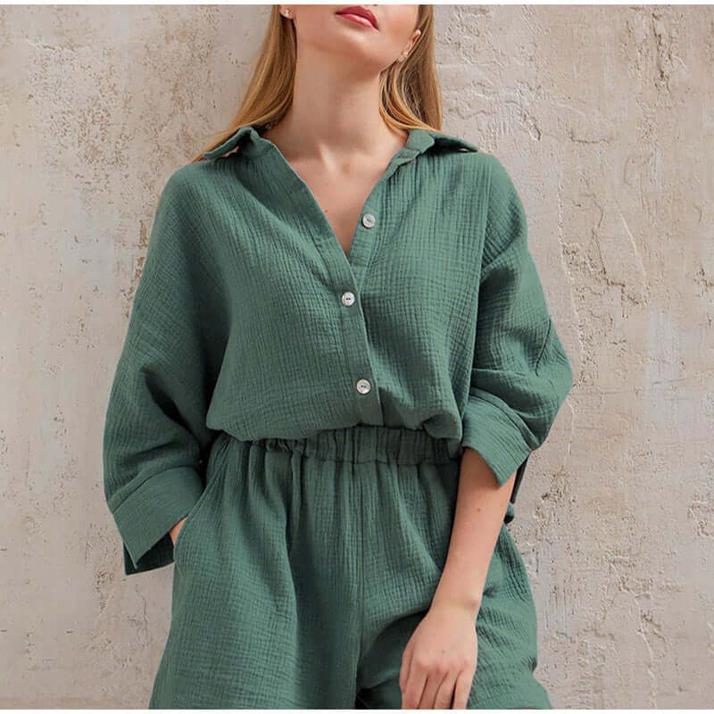 Linen Set Women 2-Piece – Shirt & Shorts Co-Ord
