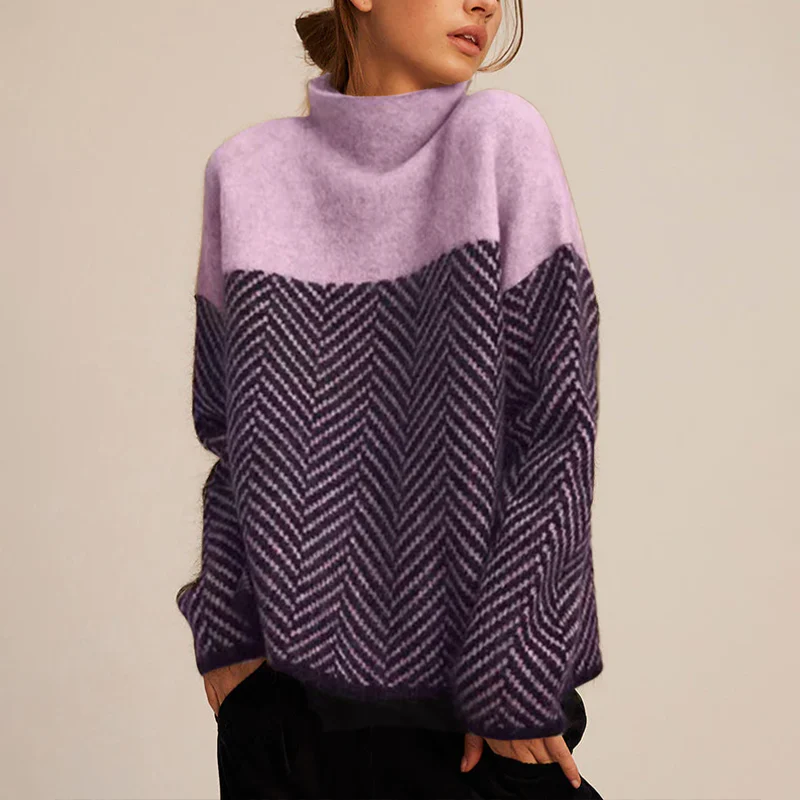 Women's Cashmere Chevron Turtleneck Jumper – Relaxed Knit