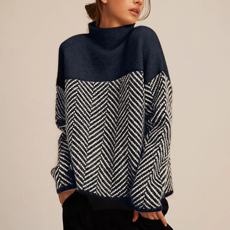 Women's Cashmere Chevron Turtleneck Jumper – Relaxed Knit