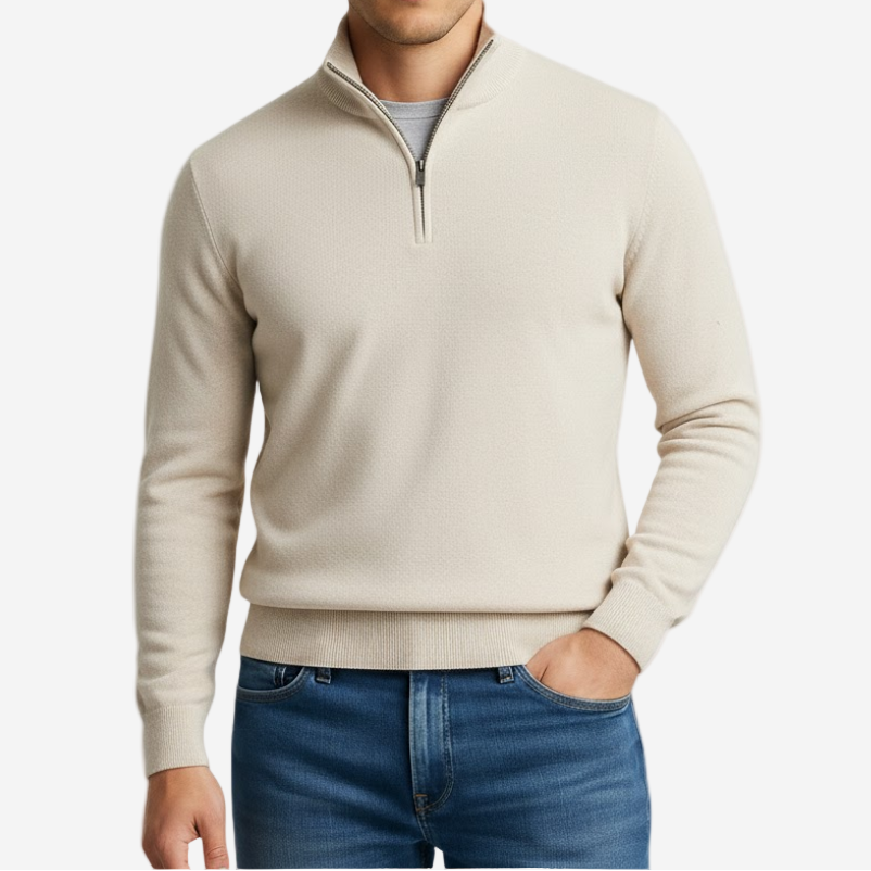 Panorla | V-hals Sweater med lynlås