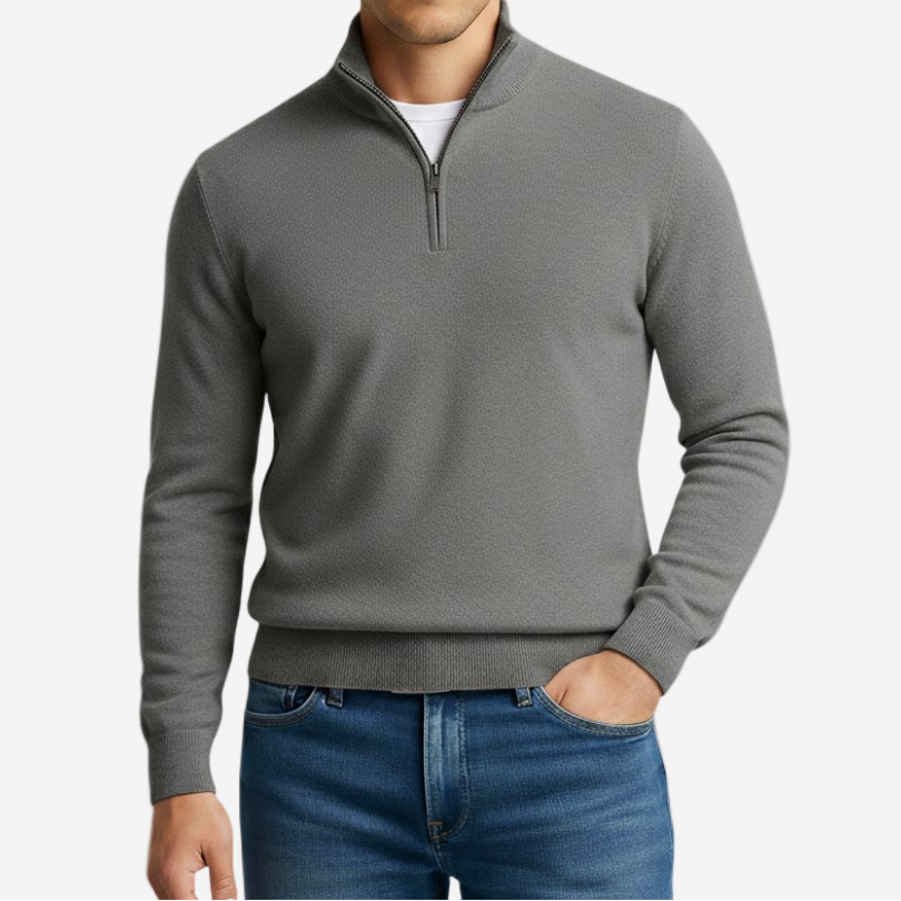 Panorla | V-hals Sweater med lynlås