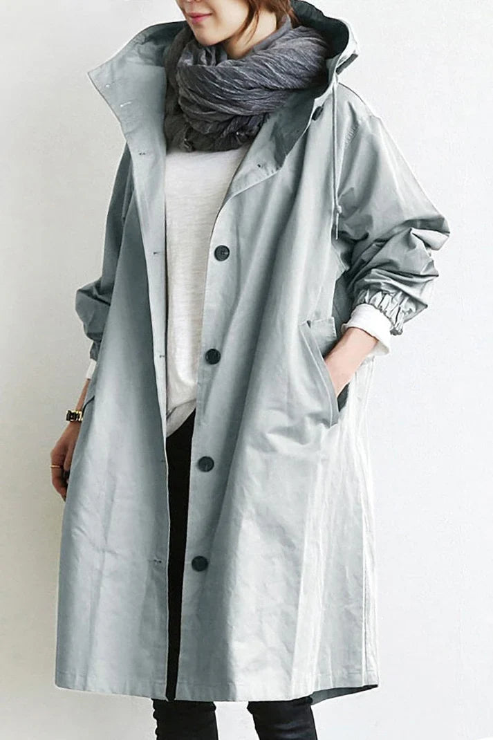Vandtæt Trench Coat Med Hætte Til Kvinder - Stilfuldt Og Komfortabelt Design 0
