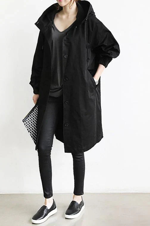 Vandtæt Trench Coat Med Hætte Til Kvinder - Stilfuldt Og Komfortabelt Design 1