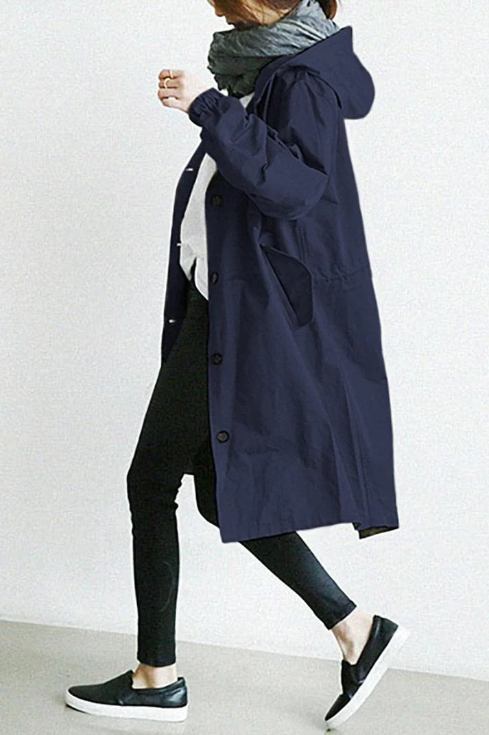 Vandtæt Trench Coat Med Hætte Til Kvinder - Stilfuldt Og Komfortabelt Design 3