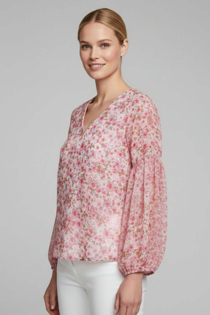 Floral Blouse Women V-Neck – Loose Fit Blouse with Floral Print