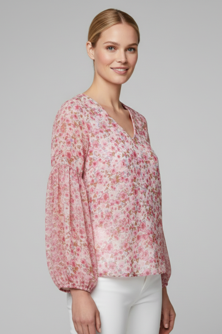 Floral Blouse Women V-Neck – Loose Fit Blouse with Floral Print