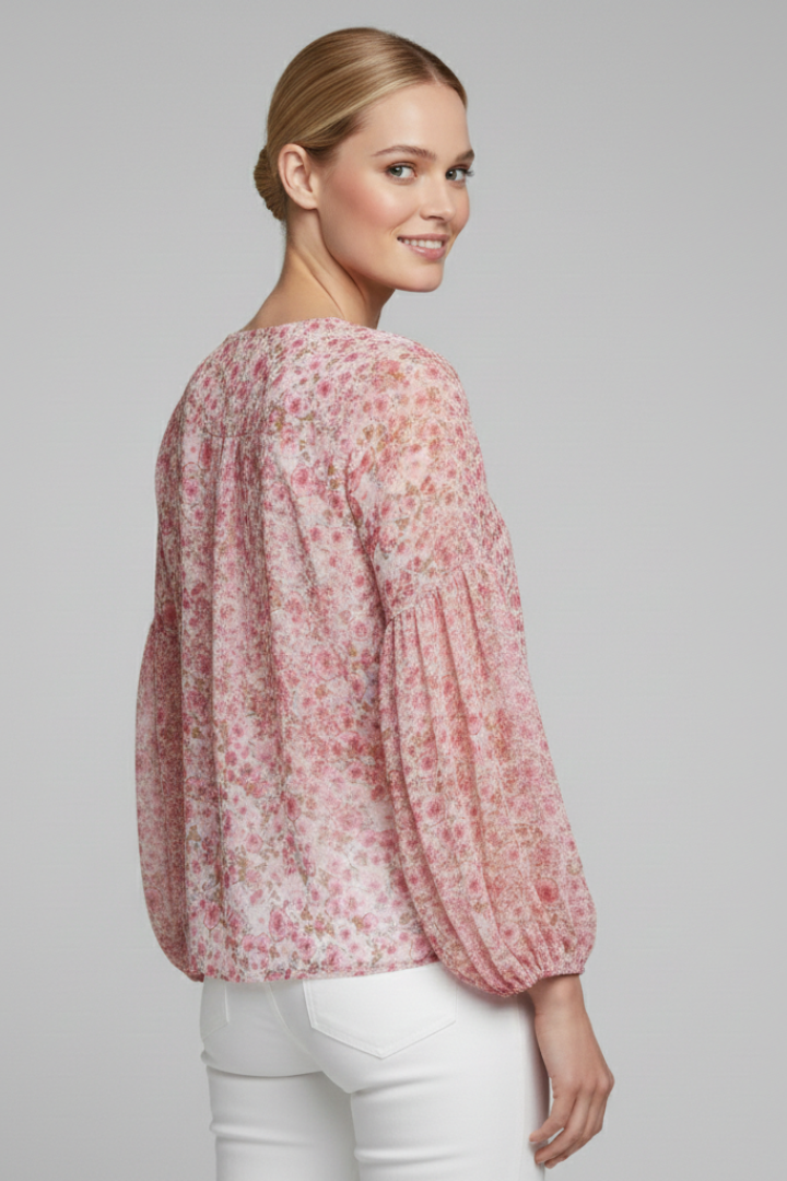 Floral Blouse Women V-Neck – Loose Fit Blouse with Floral Print