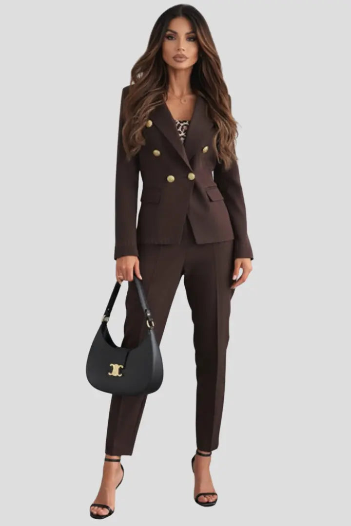 Maja Jakkesæt Dame – Dobbeltradet Blazer og Lige Bukser Sommer Panorla