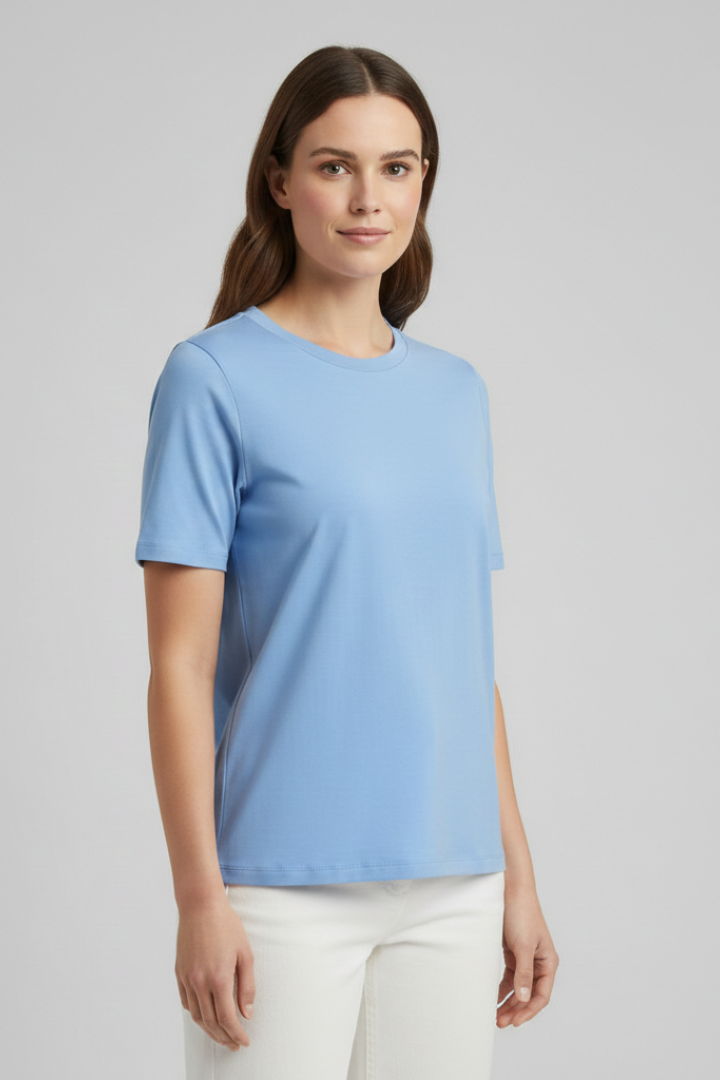 T-Shirt Damski z Okrągłym Dekoltem – Bazowy Top z Krótkim Rękawem